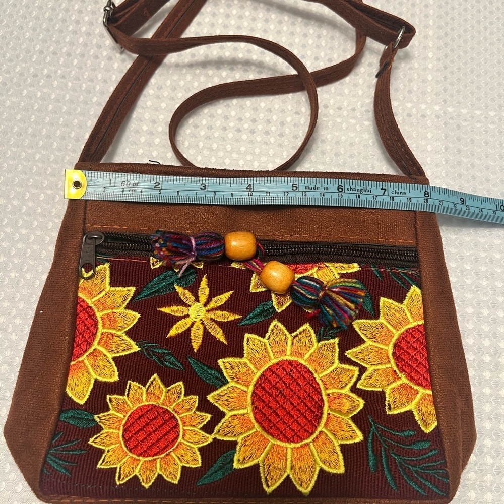 Sunflower Embroidered Tan Crossbody Bag - Picture 4 of 5